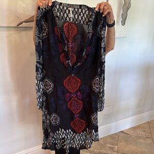 Free People Black and Red Sheath Midi Dress with slight flutter Sleeves